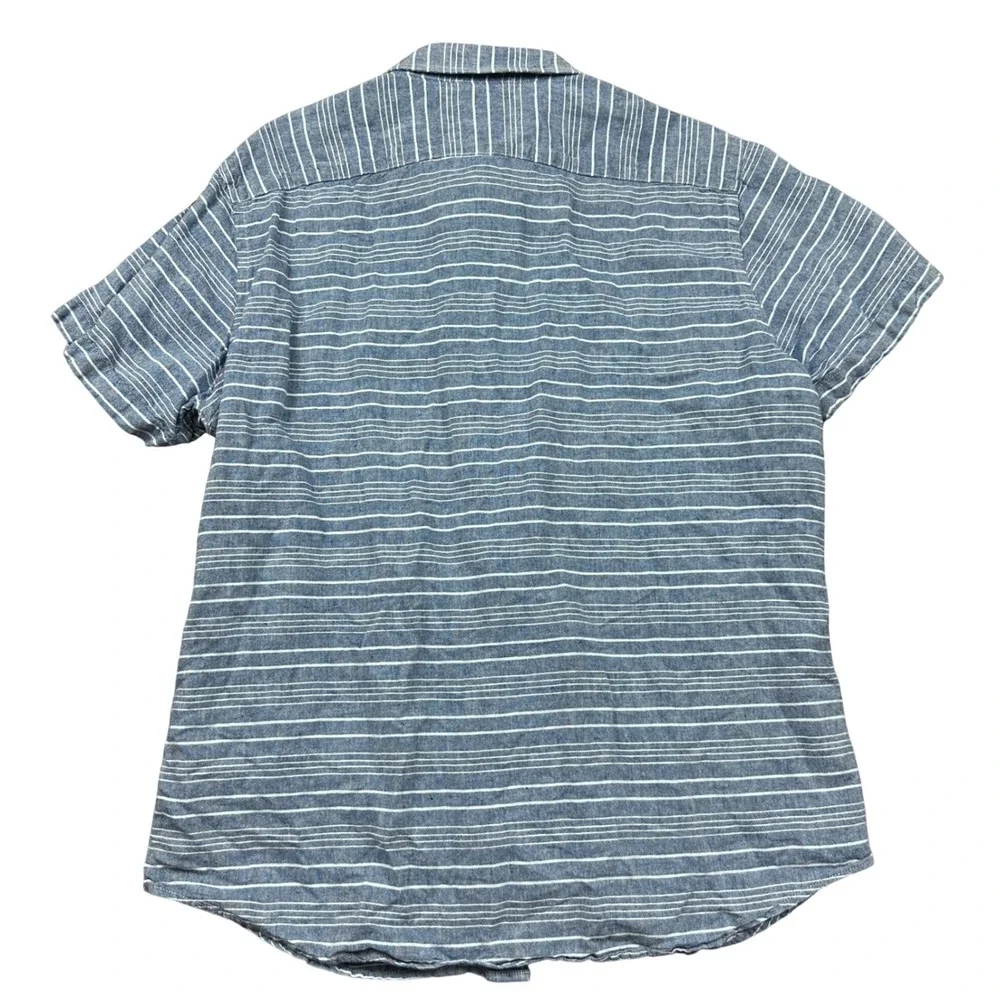 Banana Republic Mens Large Blue‎ White Striped Linen Cotton Short Sleeve Shirt